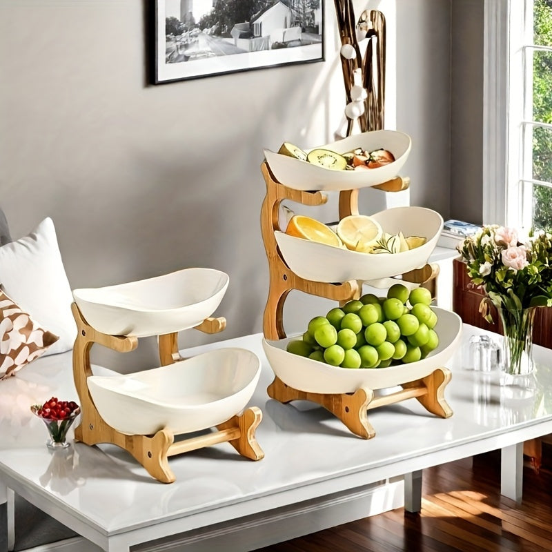 Cestino per Frutta a Due/Tre Ripiani, Scaffale Bianco per Frutta da Cucina, Set di Ciotole per Frutta, Portafrutta per Vassoi, Snack, Noci, Pane e Caramelle
