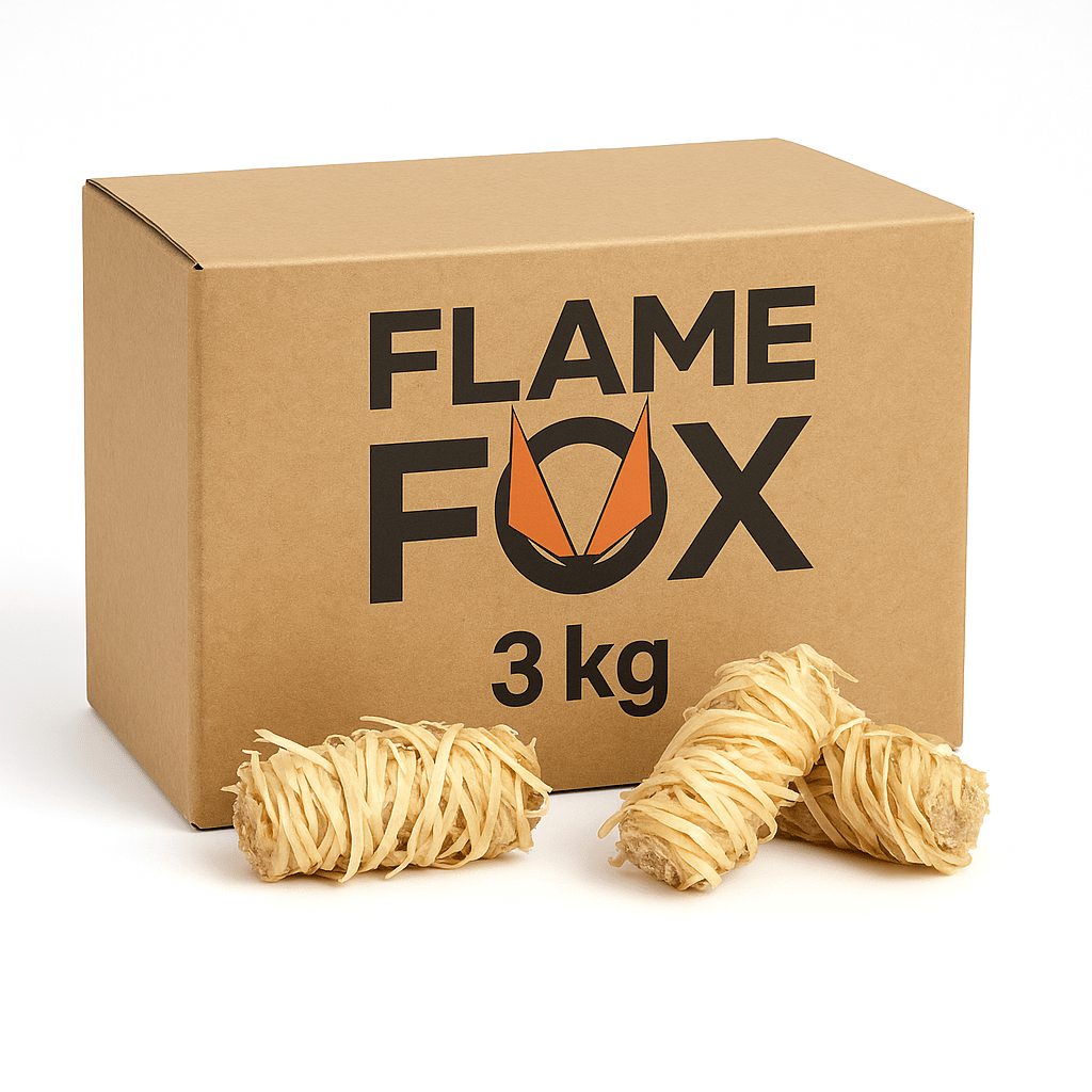 FLAME FOX Lana di Ignizione XXL 10Kg Realizzata con Lana di Legno & Cera I Accendino per Camino & Accendino per Grill per Camino, Forno & Braciere