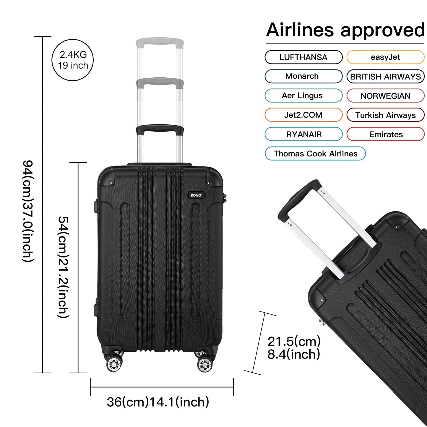 Valigia da imbarco 55x35x20cm a guscio rigido in ABS con trolley da viaggio, bagaglio a mano da cabina, 33L, regalo per Black Friday, Giorno del Ringraziamento, Natale