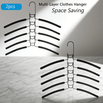 2 pezzi Grucce Multistrato in Metallo Resistente, Appendiabiti Salvaspazio 5-in-1 con Design Curvo e Ripiani Multilivello - Costruzione Robusta e Durevole per Armadio Ordinato, Dormitorio, Portaoggetti - Ideale per Camicie, Vestiti, Cappotti