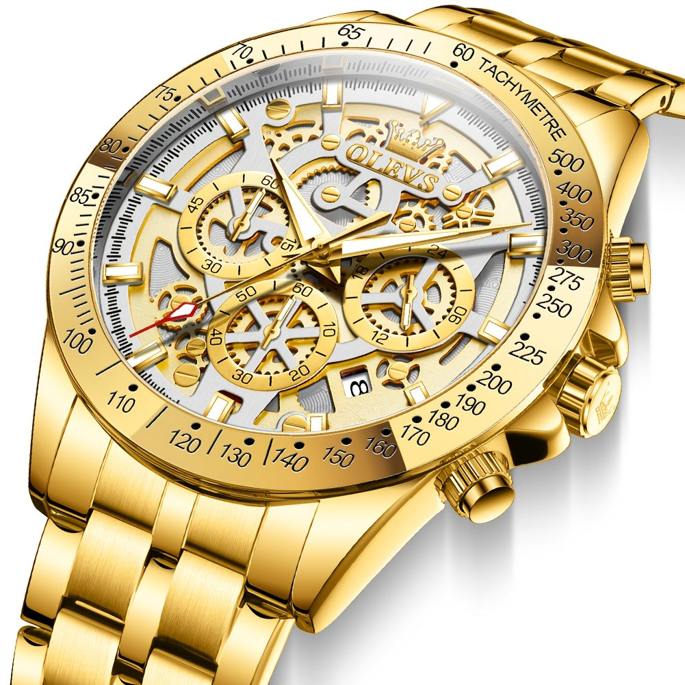 Orologio da Uomo OLEVS in Acciaio Inossidabile Orologi di Lusso Cronografo Multifunzione con Data Classico Orologio da Polso per Affari e Abbigliamento Elegante Regalo per Uomini