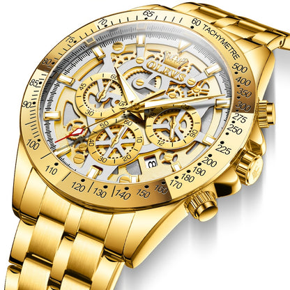 Orologio da Uomo OLEVS in Acciaio Inossidabile Orologi di Lusso Cronografo Multifunzione con Data Classico Orologio da Polso per Affari e Abbigliamento Elegante Regalo per Uomini
