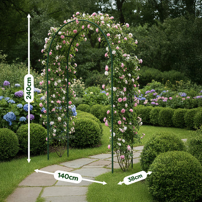 Arbor - Set di 2 pergole da giardino ad arco da 240 cm, supporto in metallo per piante rampicanti, rose, fiori, struttura per pergola da giardino ad arco per piante da giardino, decorazione da giardino, ingresso per matrimoni, patio, terreno, costruzione