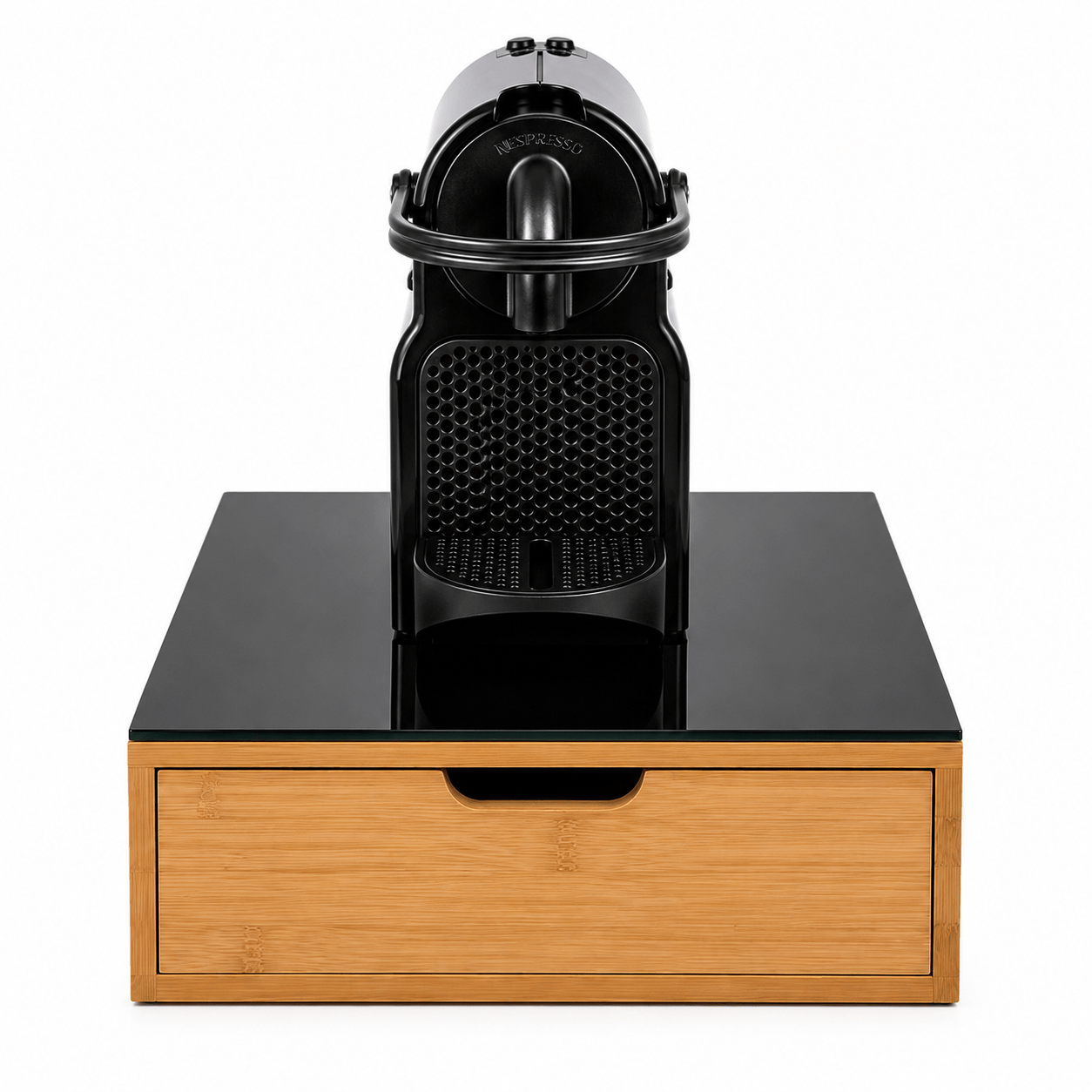 Porta cialde Organizer Bambù per Cialde con Vetro Temperato Organizer Capsule Caffè Cassetto Porta Oggetti Cassetto Minuteria Mobiletto Porta Tè Cassetto Cucito 4 Scomparti Separati