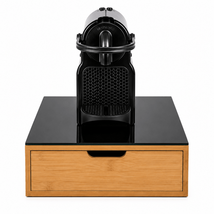 Porta cialde Organizer Bambù per Cialde con Vetro Temperato Organizer Capsule Caffè Cassetto Porta Oggetti Cassetto Minuteria Mobiletto Porta Tè Cassetto Cucito 4 Scomparti Separati