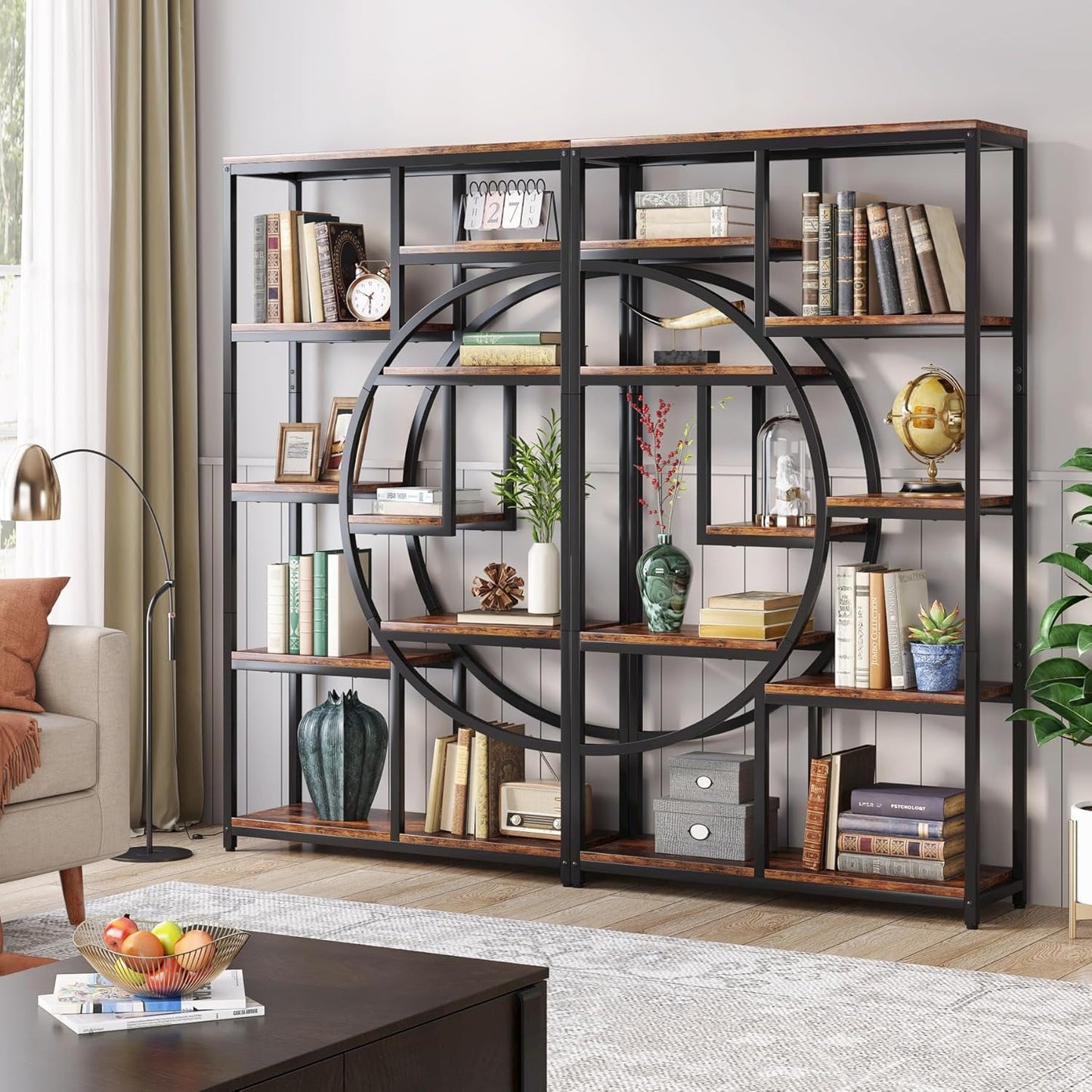 Libreria moderna a 5 ripiani, scaffali alti indipendenti per esposizione e stoccaggio con 9 ripiani aperti, ideale per soggiorno e contenitori