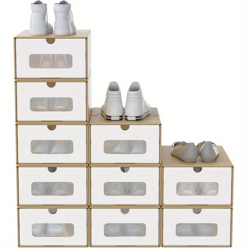 Scatole Rettangolari Impilabili con Cassetto Estraibile e Finestra Trasparente, Organizzatore in Carta Kraft per Scarpe, Abbigliamento e Accessori (10pz/20pz)