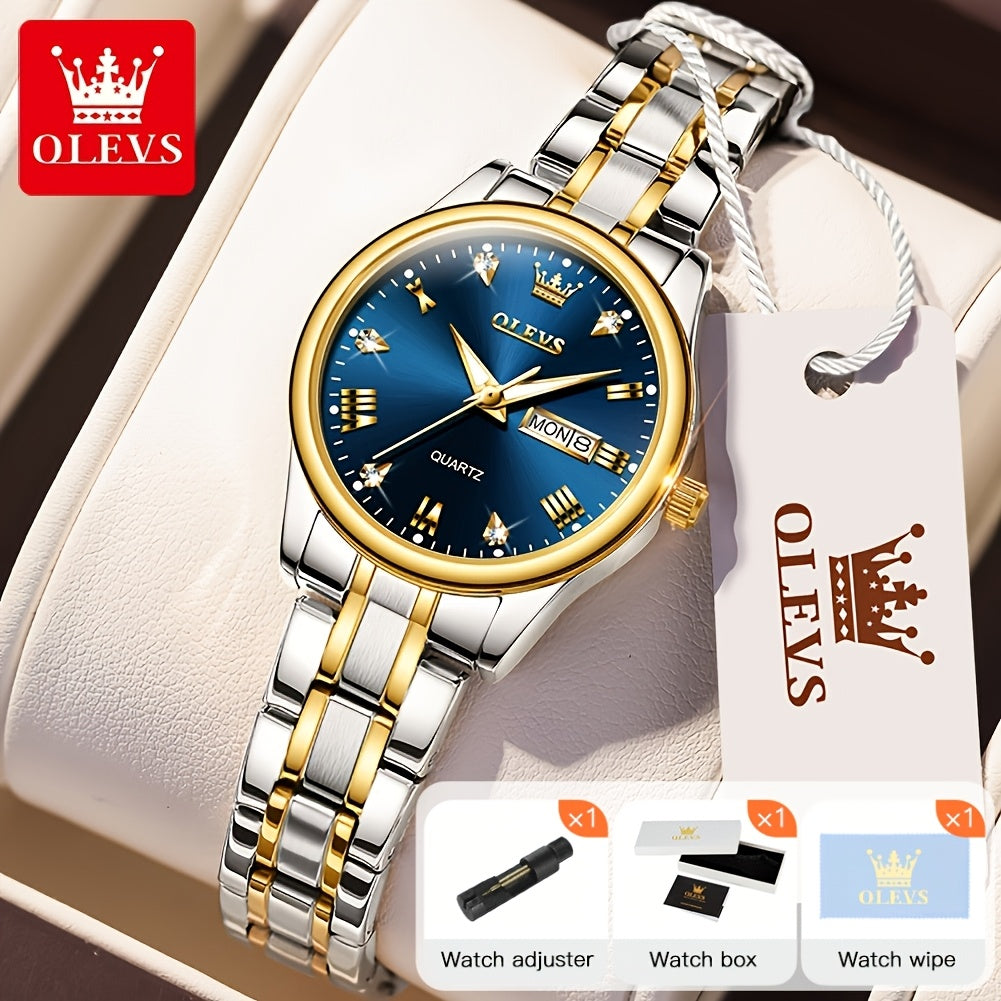 OLEVS Orologi da Donna Eleganti e di Lusso per Polso Piccolo, Quadrante Piccolo, Cinturino in Acciaio Inossidabile, Movimento al Quarzo Analogico, Data e Luminosità, Nero/Bianco/Oro/Blu