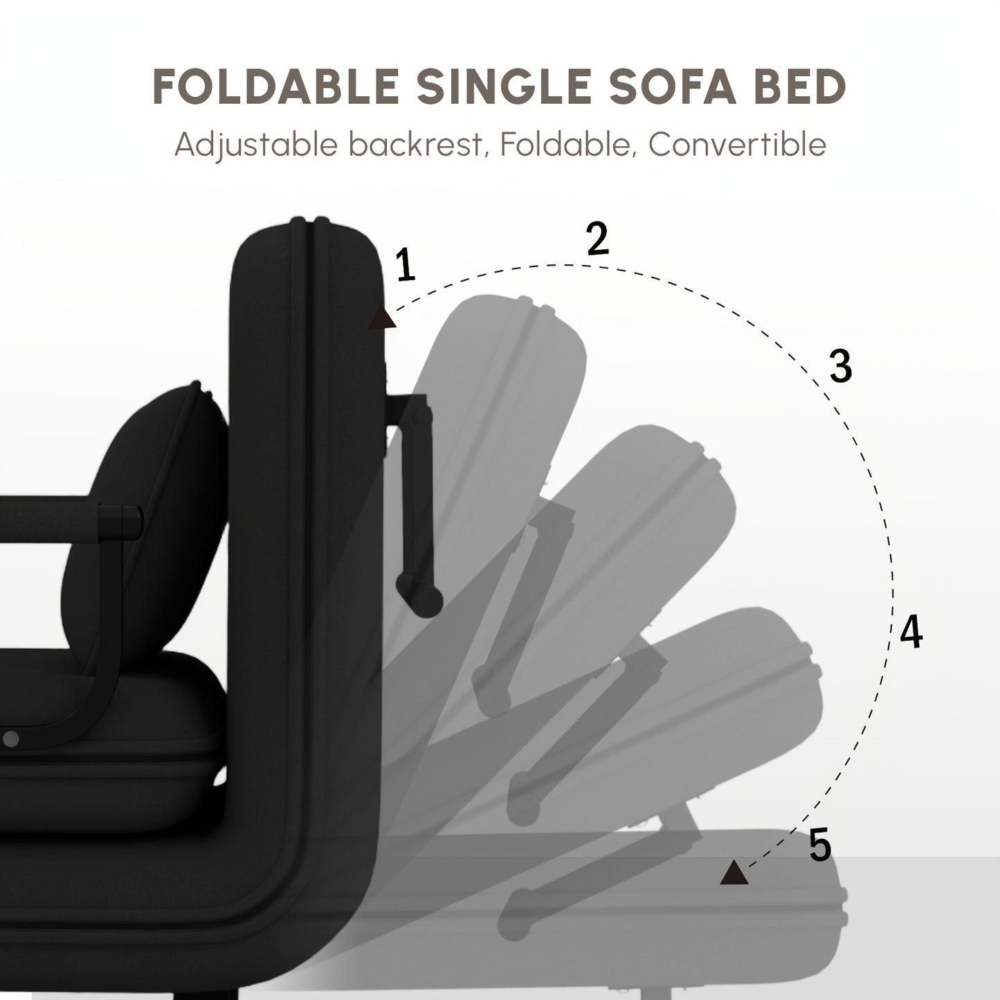 Sedia letto convertibile 5 in 1 Fabulcozy, sedia letto pieghevole con braccioli in metallo, poltrona reclinabile regolabile, mobile contenitore salvaspazio, sedia da soggiorno, montaggio facile, magazzino locale