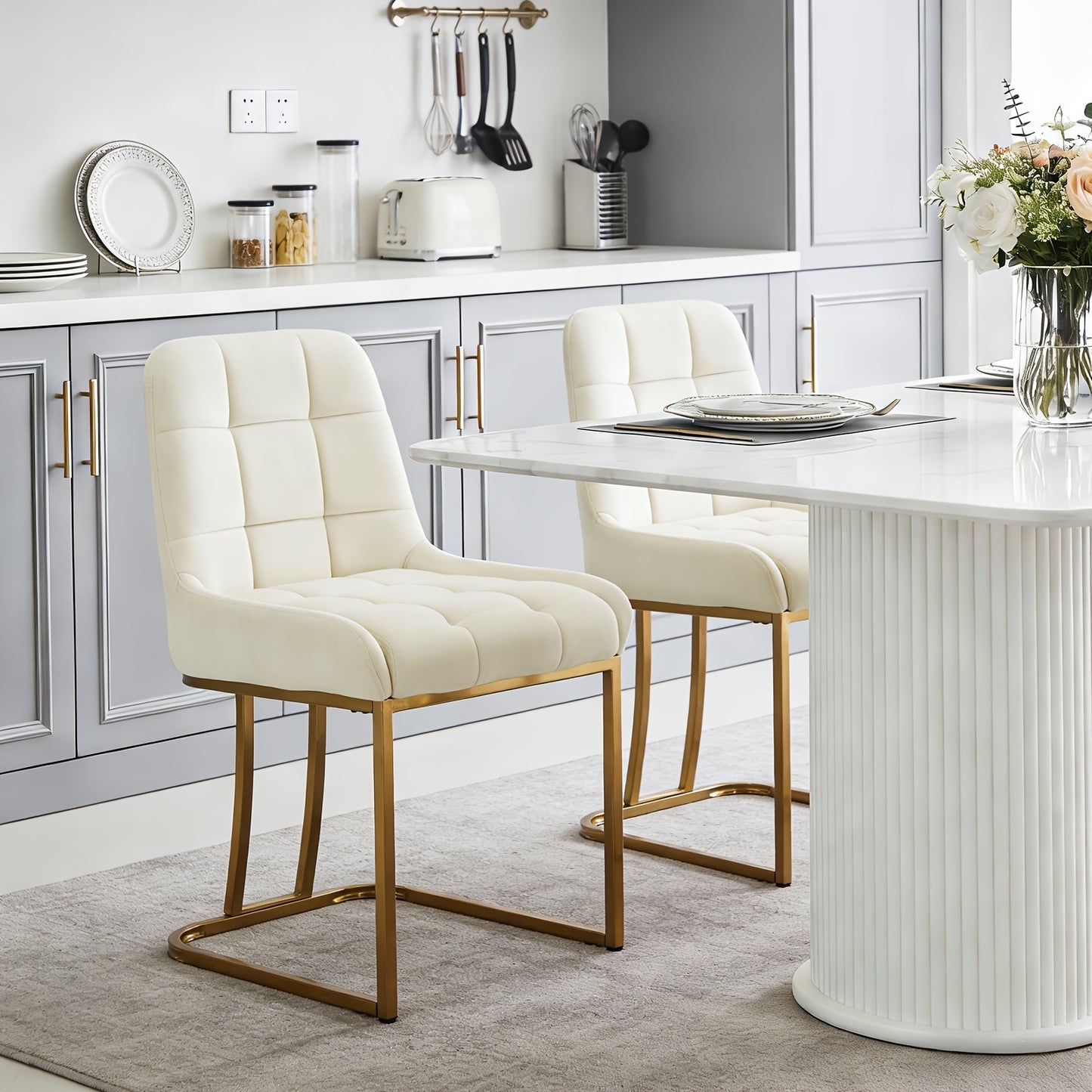 2 Pezzi Sedia da Pranzo in Velluto, Seduta Imbottita con Schienale e Struttura  Arcuata per Cucina o Salotto, Design Contemporaneo,Sedia Moderna,Tappezzeria di alta qualità,Sedia Senza Braccioli,Sedia con Schienale,Vita in Appartamento