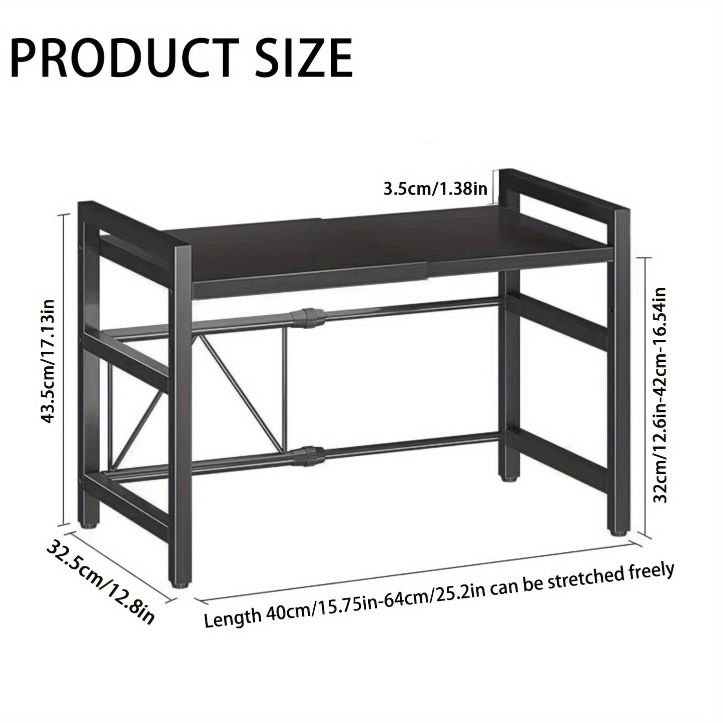 Scaffale Estendibile per Microonde a 2 Livelli con 5 Ganci, Porta Taglieri e 3 Asciugamani, Scaffale per Cucina, Scaffale per Microonde e Forno da Piano, Estendibile 40-64 cm (Nero, Bianco)