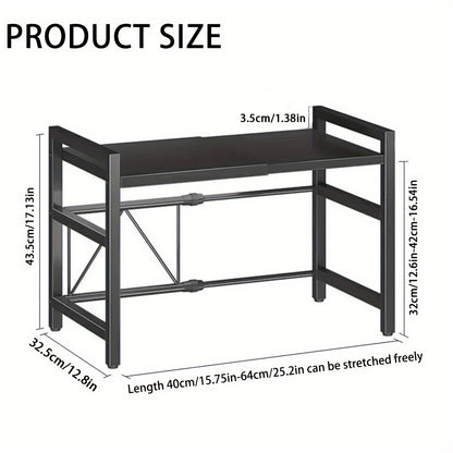 Scaffale Estendibile per Microonde a 2 Livelli con 5 Ganci, Porta Taglieri e 3 Asciugamani, Scaffale per Cucina, Scaffale per Microonde e Forno da Piano, Estendibile 40-64 cm (Nero, Bianco)