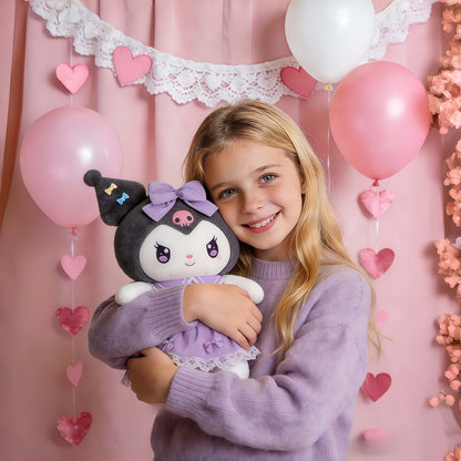 Peluche ufficiali Sanrio Kuromi e Melody in abito stile principessa soffice con fiocco rosa - il regalo di compleanno perfetto per bambine, un oggetto da collezione e un must-have per San Valentino.