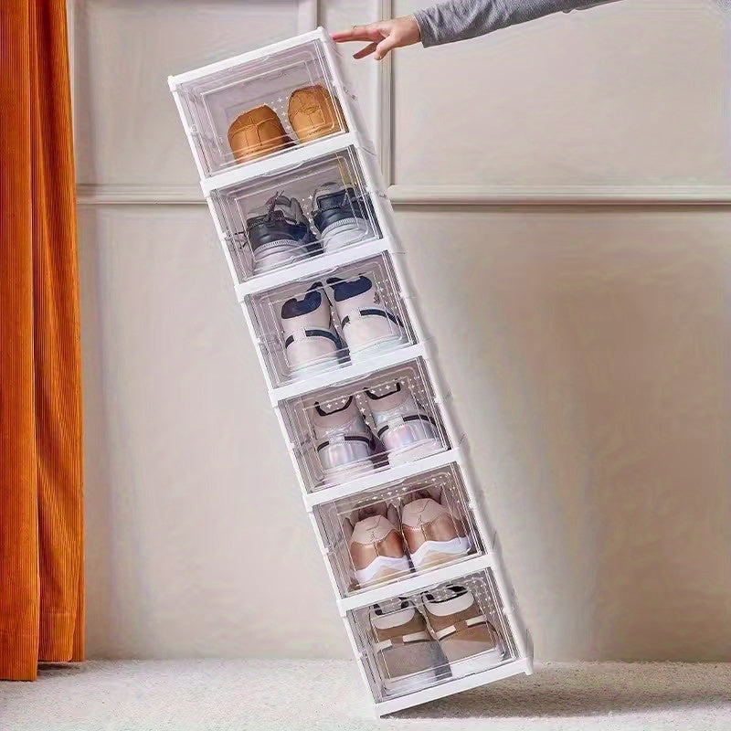 Scatole per scarpe impilabili, contenitori portascarpe in plastica ispessita a 6/9 ripiani – Scarpiera pieghevole e richiudibile con design a vassoio ribaltabile, nessun montaggio richiesto, design verticale salvaspazio, adatta per sneakers/stivali/tacchi