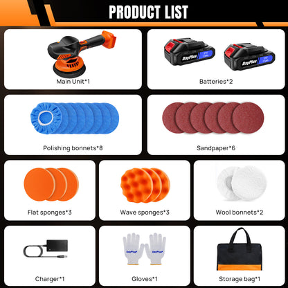 Kit lucidatrice e polishere per auto senza fili, 6 velocità variabili, 2 batterie, polishere senza fili per detailing, lucidatura, ceratura e rimozione graffi auto