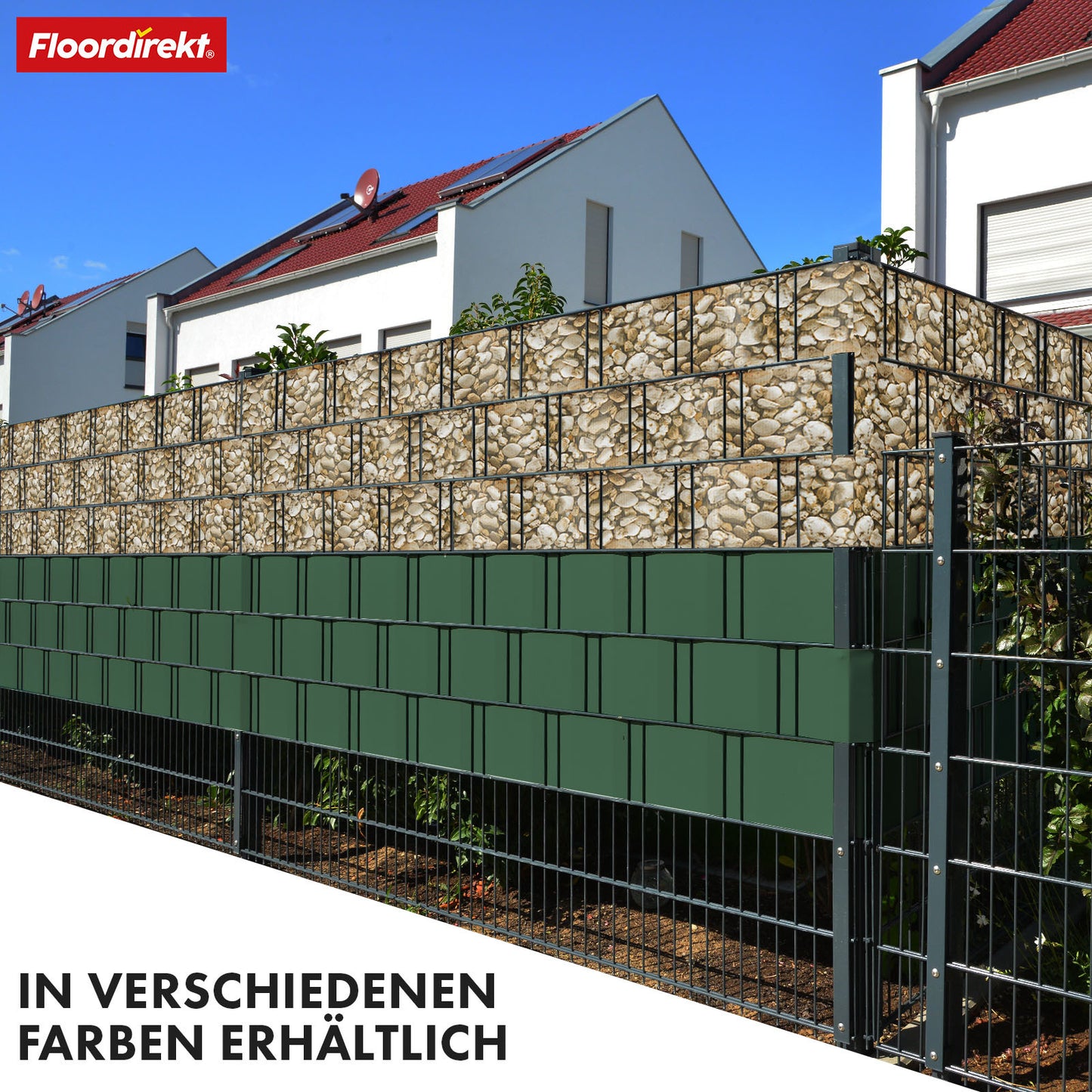 Striscia PVC per Privacy per Recinzione a Doppio Filo – Rotolo da 35m, Altezza 19cm, Include 20 Clip, Disponibile in 3 Colori e 4 Design