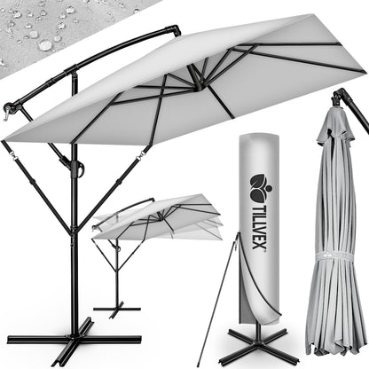 Tillvex® Parasole Rettangolare in Alluminio Ø 330 Cm + Copertura con Manovella | Schermo Angolare a Luce Rossa con Supporto & Parabrezza | Grande Parasole da Giardino in Alluminio Protezione UV | Schermo con Manovella Impermeabile Girevole a 360° per Terr