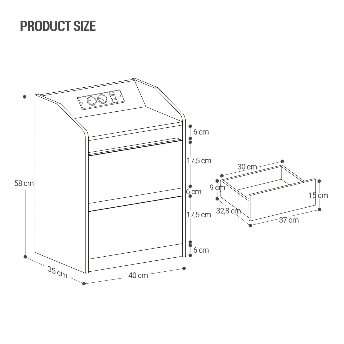Comodino con 2 Cassetti, Tavolino Laterale, Elegante e Versatile, Ideale per Soggiorno e Camera da Letto, Nero/Bianco