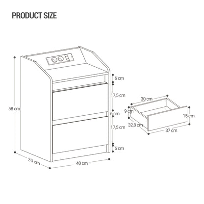 Comodino con 2 Cassetti, Tavolino Laterale, Elegante e Versatile, Ideale per Soggiorno e Camera da Letto, Nero/Bianco