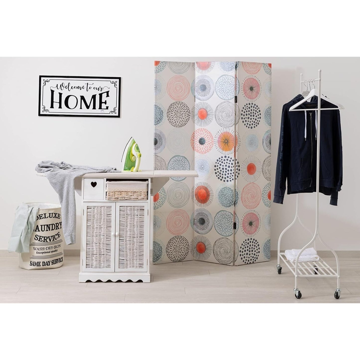 Baroni Home Mobile da Stiro con ASSE Ripiegabile, adatto per lavanderia, organizzazione, in legno