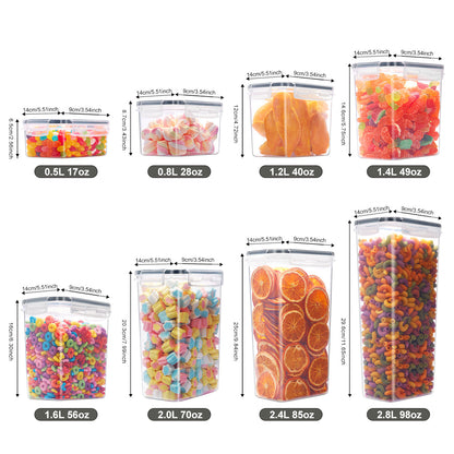 72/46 Contenitori Grandi Sigillati per Alimenti con COPERCHI, Contenitori in Plastica per la Conservazione di Cereali, per Organizzare e Conservare Zucchero, Farina e Articoli per Pasticceria in Cucine e Dispense, con Etichette e Segni
