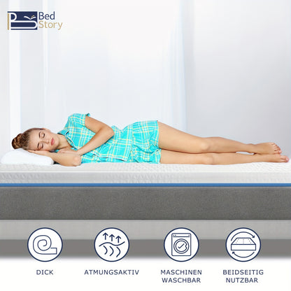 Coprimaterasso BedStory 90x200cm 140x200cm 160x200cm 180x200cm, 10cm, Due Livelli di Durezza, Coprimaterasso in Gel Memory Schiuma Fredda H2&H3 di Durezza Media con Fodera Rimovibile e Lavabile, Traspirante e Confortevole per Letto a Doghe, Letto Scomodo