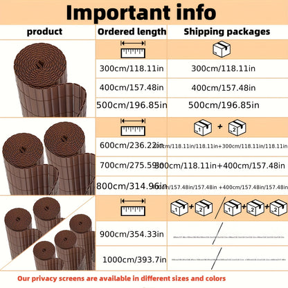Recinzione Schermo Privacy in PVC Durevole - Protezione da Vento e Sole, Rinforzata con Legacci, Disponibile in Grigio/Verde/Marrone/Bambù - Misure Multiple per Giardino e Balcone