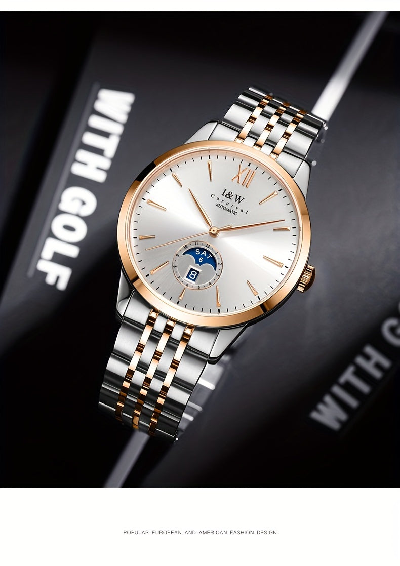 I&W Carnival High-End Brand Orologio Meccanico da Uomo in Acciaio Inossidabile con Mirino in Sapphire, Orologio Sportivo alla Moda da Uomo, Regali per le Vacanze, Senza Batteria