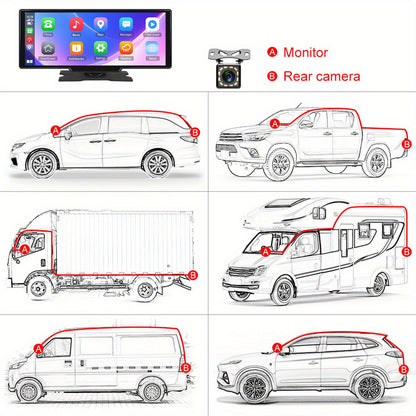 Display Interattivi con Touch Screen Versione Aggiornata 10.26 Pollici Stereo Auto Portatile Wireless Carplay per Auto con Carplay e per Android Auto con Mirror Link/ Telecamera di Retromarcia/ Wireless/ Navigazione/ AUX per Tutti i Veicoli