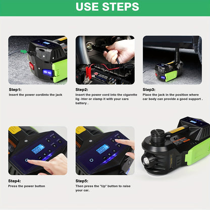 Kit martinetto per auto 4 in 1 12V 5T, cavalletto martinetto elettrico con display LCD per berlina, SUV, sollevatore auto, martinetti idraulici a pavimento