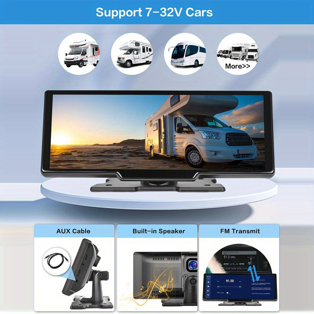 PODOFO 26.06cm Wireless Carplay Android Auto, Autoradio Portatile con Dash Cam 2.5K, Telecamera di Backup 1080P, Navigazione Car Play Controllo Vocale, Chiamata/Musica a Mani Libere, Trasmettitore AUX/FM, Scheda TF 64GB Gratuita, Regali di Buon Natale, Re