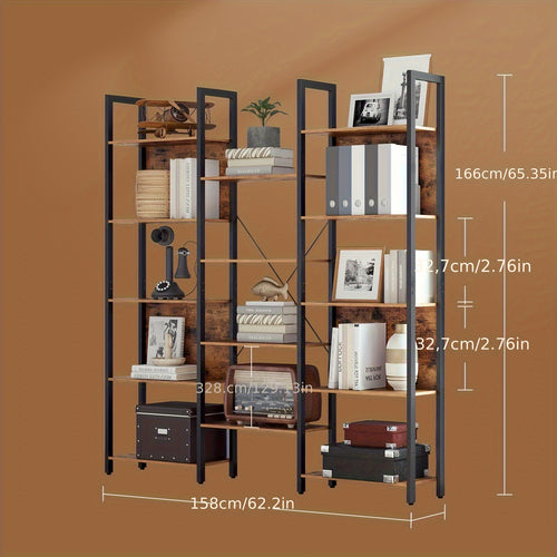 Libreria con struttura in metallo e 14 ripiani, ideale per soggiorno o ufficio domestico, design in stile industriale, dimensioni 24 X 158 X 166 cm