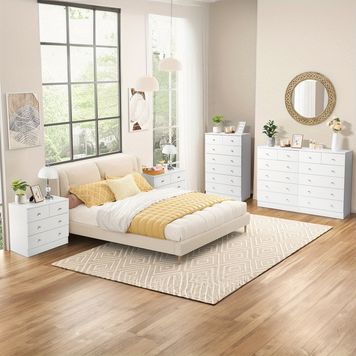 Comò moderno, legno per camera da letto e letto – vista dettagliata 12