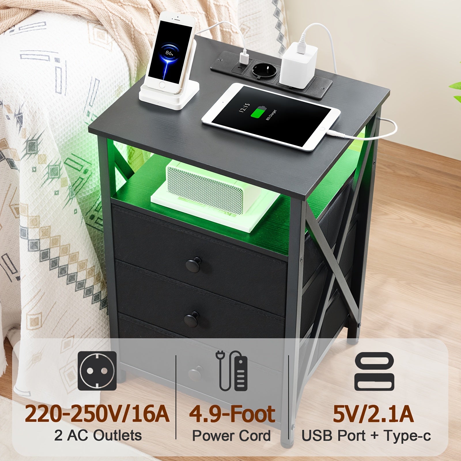 Comodino, Nero-1 Pz per uso quotidiano – vista dettagliata 3