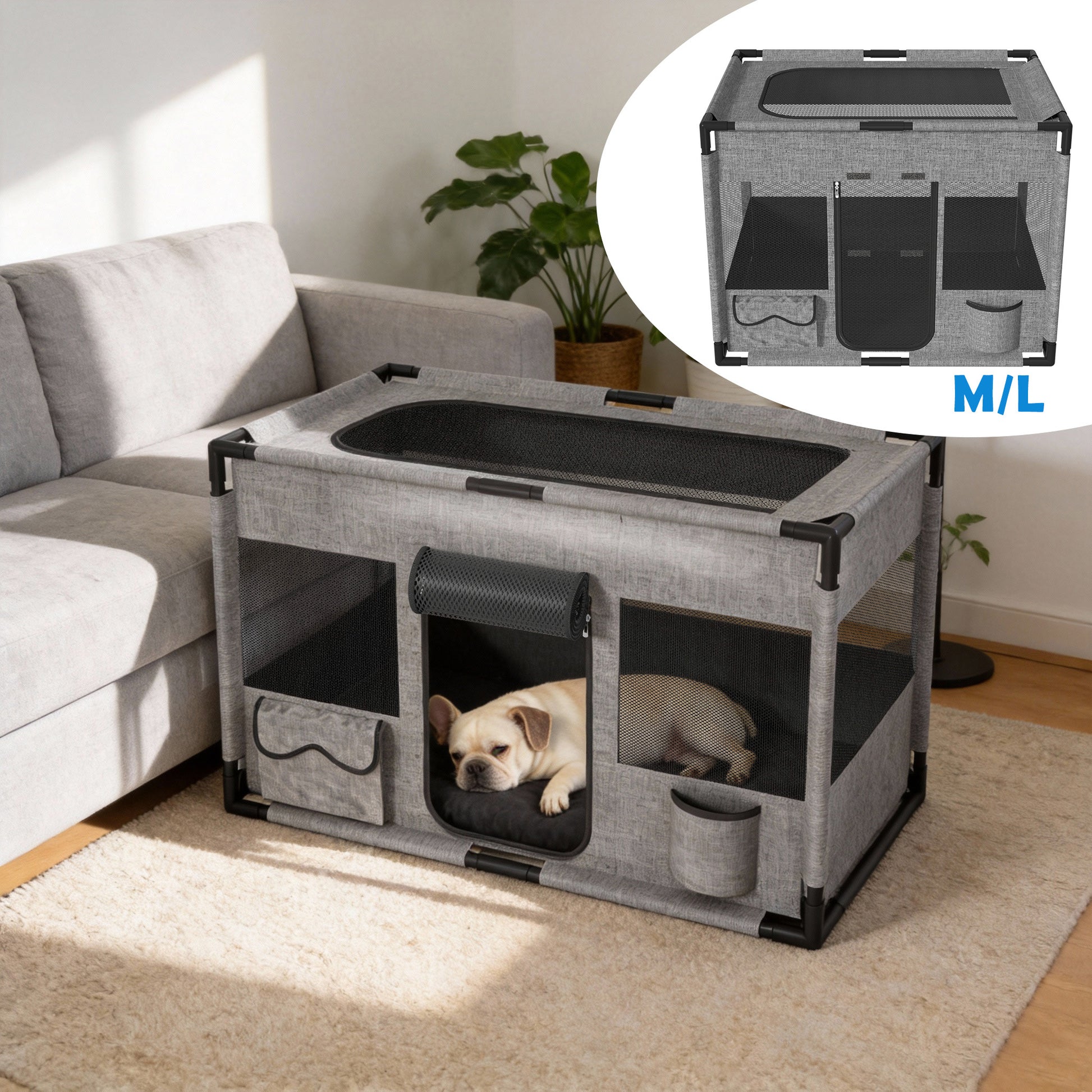 Cuccia Pieghevole Quadrata Grigia, M (84.99*65.0*65.0 cm) per T e animali domestici – vista principale