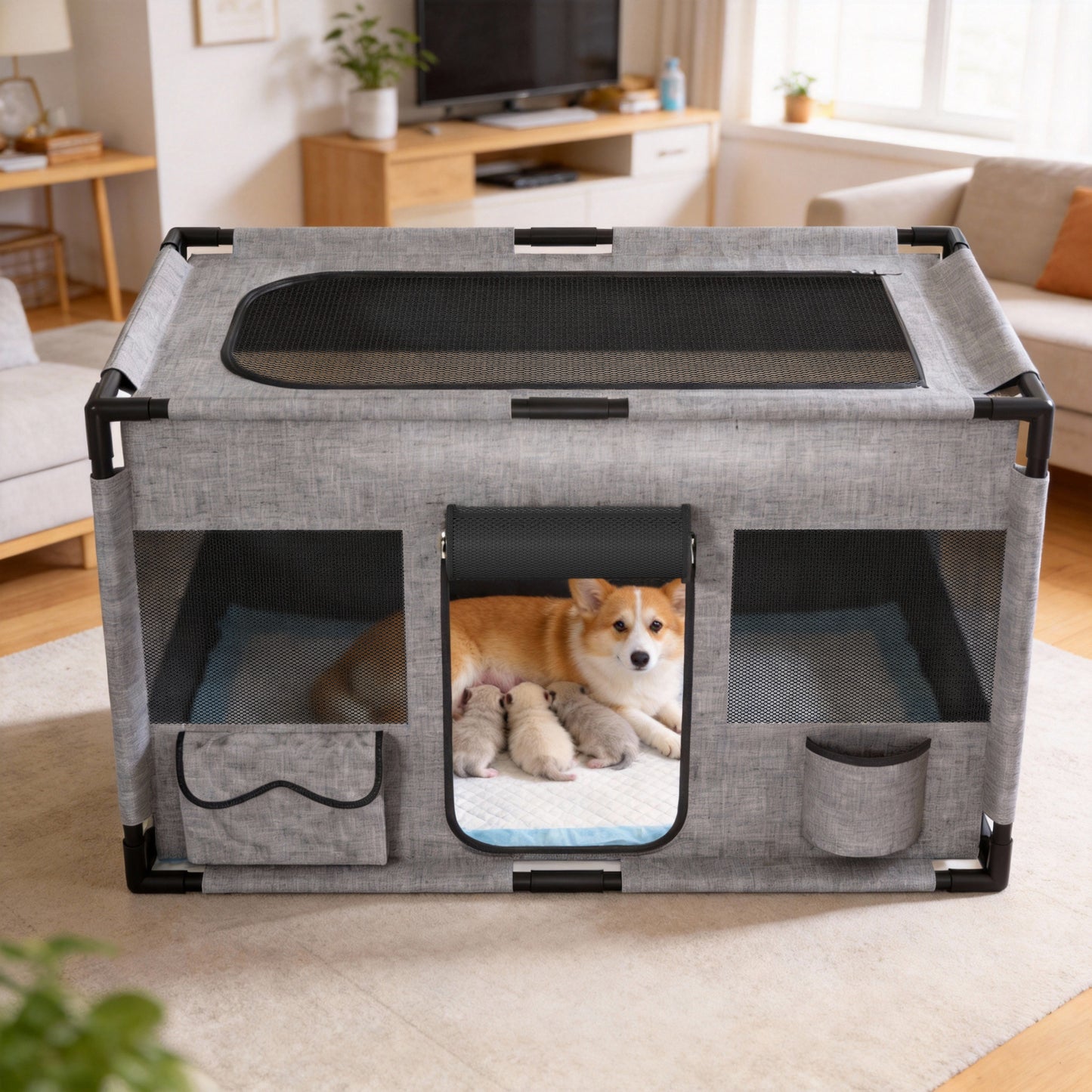 Cuccia Pieghevole Quadrata Grigia, M (84.99*65.0*65.0 cm) per T e animali domestici – vista dettagliata 3
