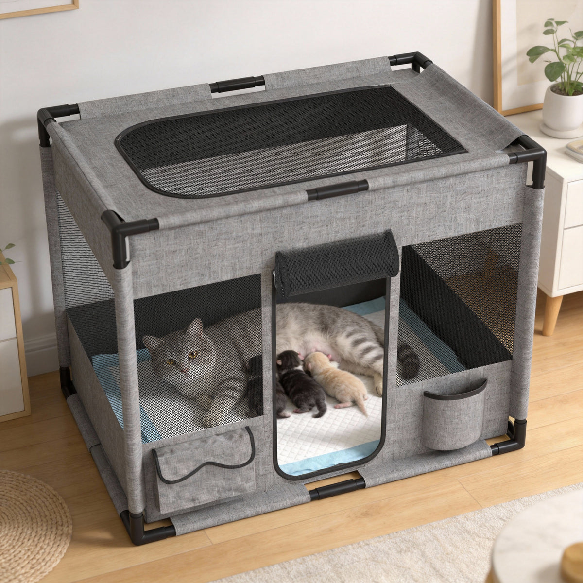 Cuccia Pieghevole Quadrata Grigia, M (84.99*65.0*65.0 cm) per T e animali domestici – vista dettagliata 5