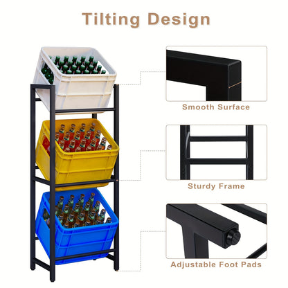 1 pz. Scaffale portabottiglie a 3 ripiani, progettato per contenere 3 casse di bevande, offre un supporto stabile e consente di risparmiare spazio, realizzato in metallo, design inclinato con piedini, finitura resistente alla ruggine, finitura nera
