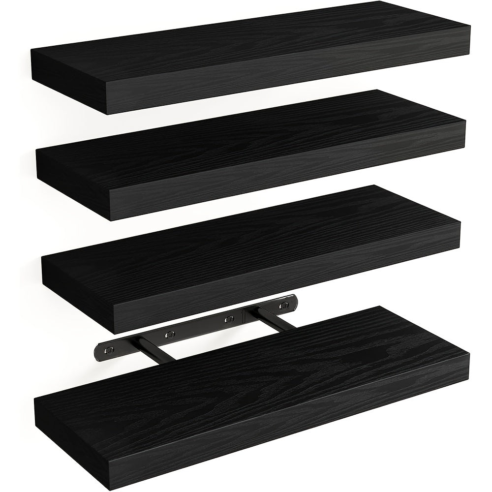 4 Mensole a Parete, Ogni Mensola Sospesa Supporta 10kg, Legno Massello Naturale, Portante, Risparmio di Spazio, Facile da Installare, Mensole Fluttuanti, Soluzione Multifunzionale per Soggiorno, Cucina, Bagno, Camera da Letto, Mensole Galleggianti
