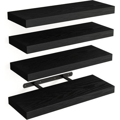 4 Mensole a Parete, Ogni Mensola Sospesa Supporta 10kg, Legno Massello Naturale, Portante, Risparmio di Spazio, Facile da Installare, Mensole Fluttuanti, Soluzione Multifunzionale per Soggiorno, Cucina, Bagno, Camera da Letto, Mensole Galleggianti
