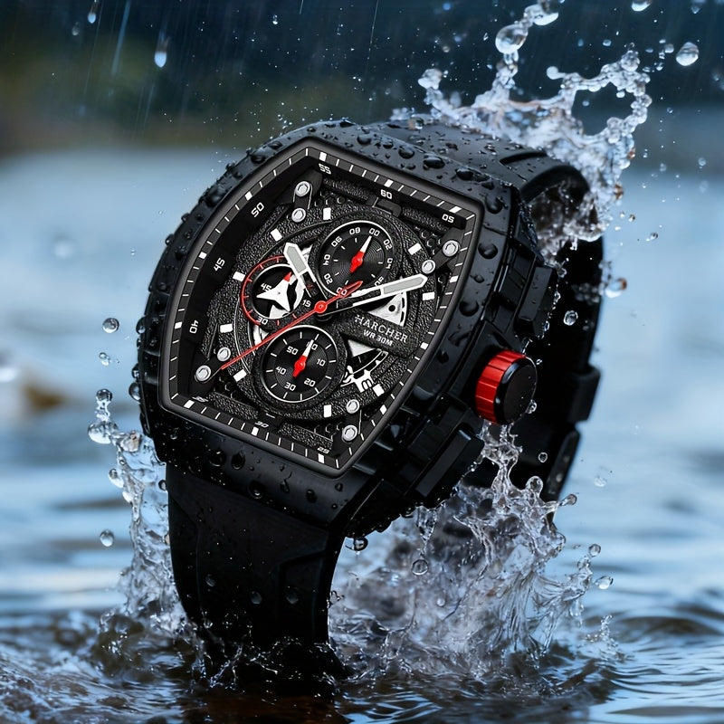 Orologi da polso da uomo H, movimento al quarzo ad alta precisione, cinturino in silicone, impermeabile, calendario, design multifunzionale, orologi da uomo eleganti