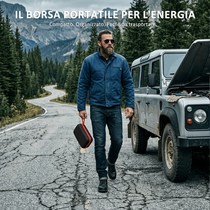 Avviatore di Emergenza per Auto con Compressore Aria e Gonfiatore Pneumatici, Booster Batteria 9500A con Power Bank e Torce LED, Box Avviatore Auto 12V per Tutti i Veicoli a Benzina o Diesel da 10.0L con Custodia Portatile, Cavi Smart con 10 Funzioni di P