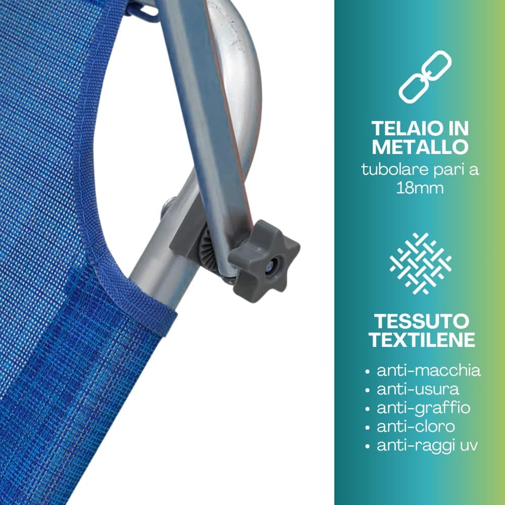 2 Lettini Prendisole Pieghevoli con Tetto Parasole, Misura 180x55x90 cm, Tessuto Textilene, Struttura Metallo Tubolare da 18mm, per Spiaggia, Piscina, Giardino, Peso Max 120kg