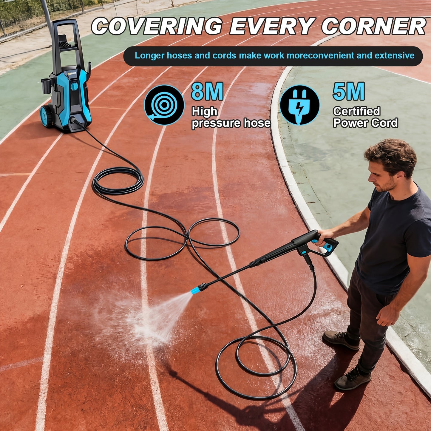 Idropulitrice ad alta pressione 180Bar 480L/H con ugello a schiuma e lancia a schiuma, kit per casa e giardino, macchina per la pulizia