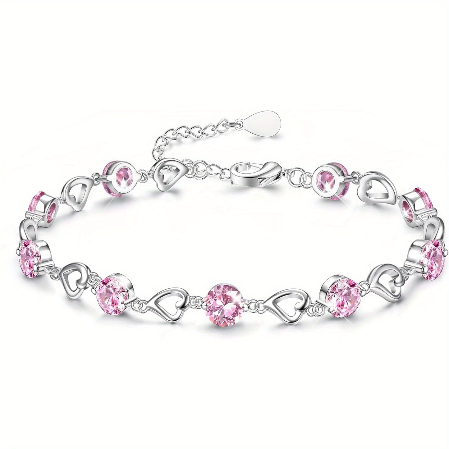 Bracciale Argentato da Donna Regolabile a Cuore, Braccialetti Brillanti in Zirconia e Cristallo, Braccialetti dell'Amicizia per Donne Bianco/Blu/Rosa/Viola