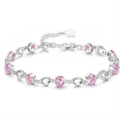 Bracciale Argentato da Donna Regolabile a Cuore, Braccialetti Brillanti in Zirconia e Cristallo, Braccialetti dell'Amicizia per Donne Bianco/Blu/Rosa/Viola