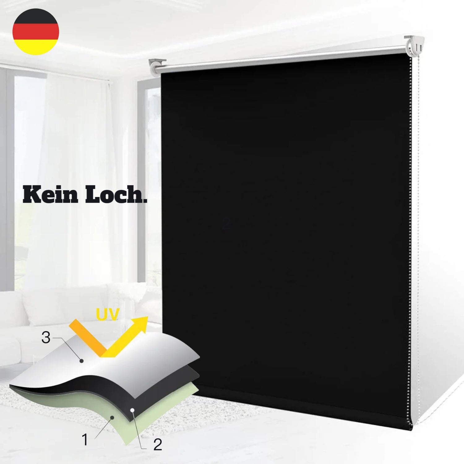 1pz Tenda a Rullo Oscurante, Tessuto a Triplo Strato con Rivestimento Argentato per Riflessione Solare, Nessuna Foratura Richiesta, Larghezza Opzionale = Larghezza Tessuto + 4cm