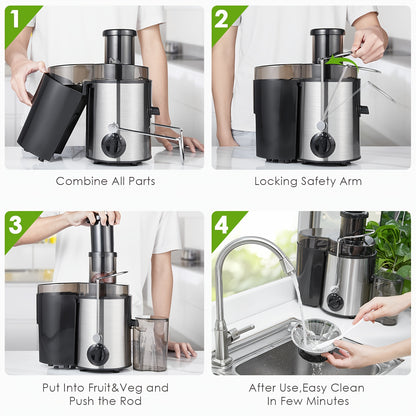 Centrifuga Estrattore, 400W con Funzione -goccia e Protezione da Surriscaldamento, Include Spazzola per la Pulizia, Estrattore per Frutta e Verdura in Acciaio Inox, 3 Velocità, Facile da Pulire, Piedini Antiscivolo, Ideale per Single o Piccole Famiglie