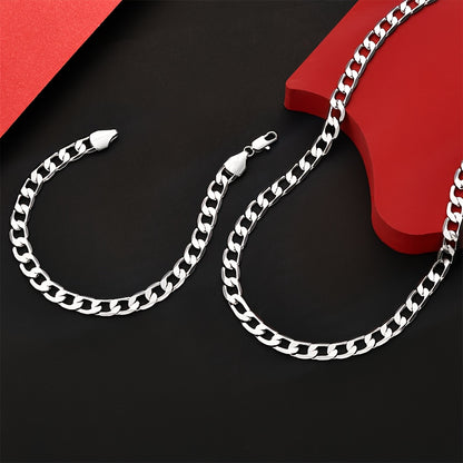 Set di gioielli placcati argento 925, collana a maglie cubane da 8 mm + braccialetto, gioielli minimalisti, regalo per San Valentino, Festa della Mamma, Festa del Papà, confezione regalo in scatola