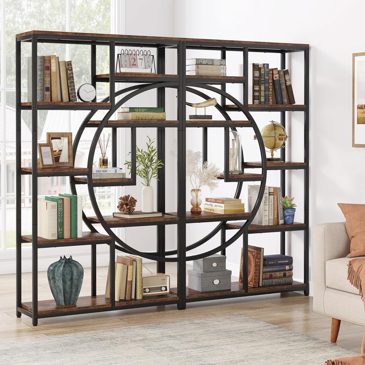 Libreria moderna a 5 ripiani, scaffali alti indipendenti per esposizione e stoccaggio con 9 ripiani aperti, ideale per soggiorno e contenitori